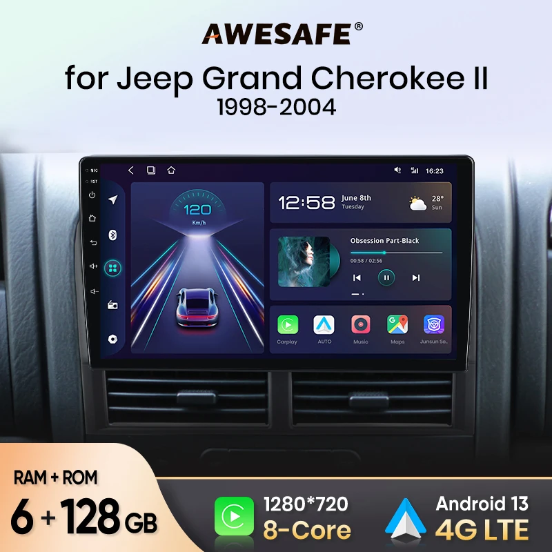 AWESAFE Wireless CarPlay Android Auto Autoradio For Jeep Grand Cherokee II WJ 1998 1999 2000 2001 2002 2003 2004 GPS RDS DSP FM