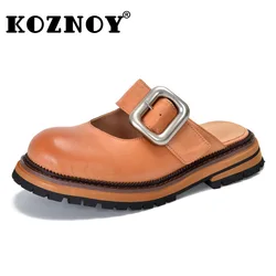 Koznoy 4cm 2024 ROME Genuine Leather Slippers Women Summer Platform Wedge Sandals Designer Comfy Concise Fashion Slip on Shoes