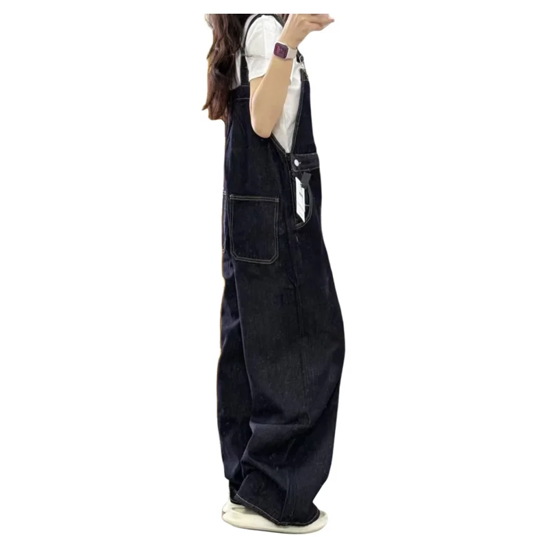 Retro Koreanische Sle Lose Beiläufige Denim Overalls frauen Sommer 2025, Neue Gerade Bein Breite Bein Hosen Hohe Taille Lange Hosen