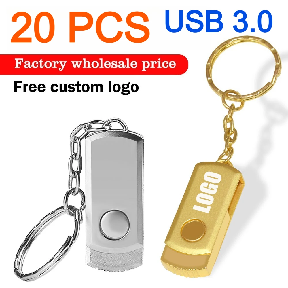 

20pcs Rotatable 3.0 USB Flash Drives 4GB Mini Metal Memory Stick 64GB Free Custom LOGO Pen Drive 32GB 16GB 8GB Waterproof U Disk