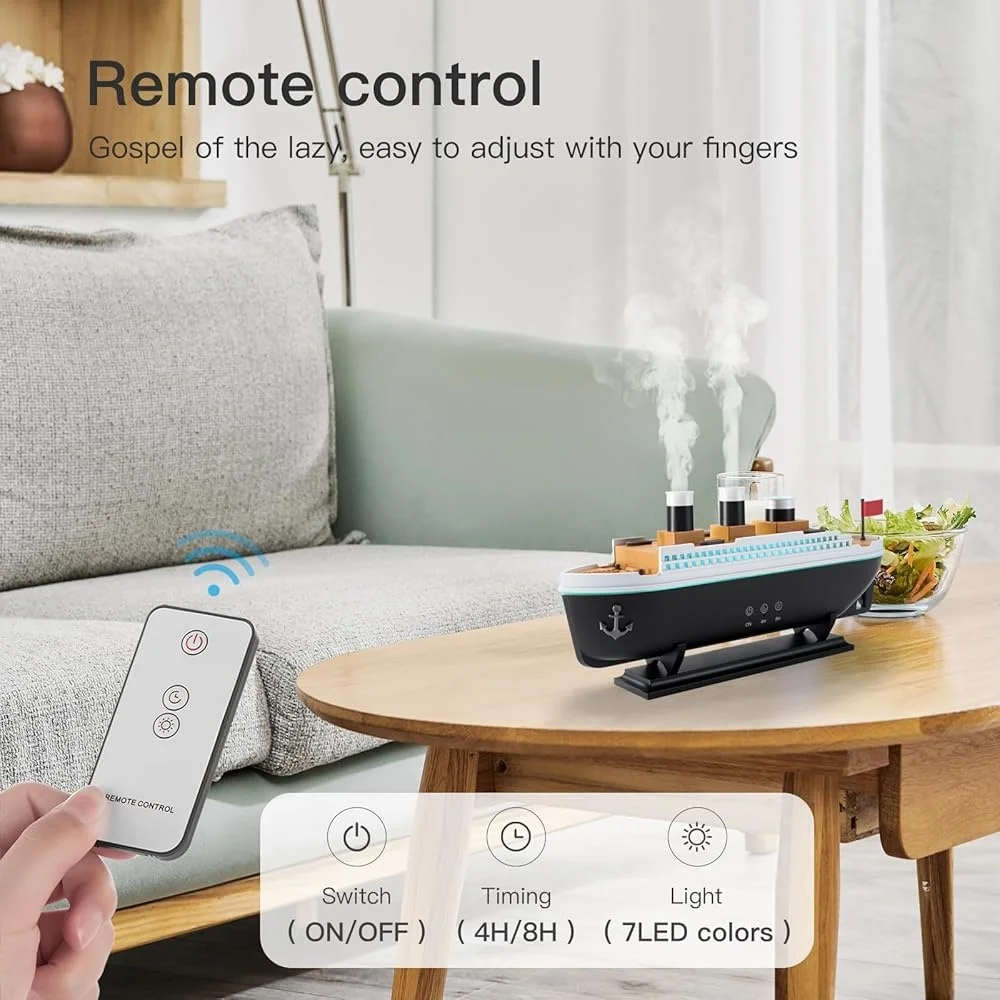 Titanic Luftbefeuchter, Quallen-Diffusor, kühler Nebel, Aroma, ätherisches Öl, Fernbedienung, 7 LED-Licht, 2 Nebelmodi, leiser Betrieb