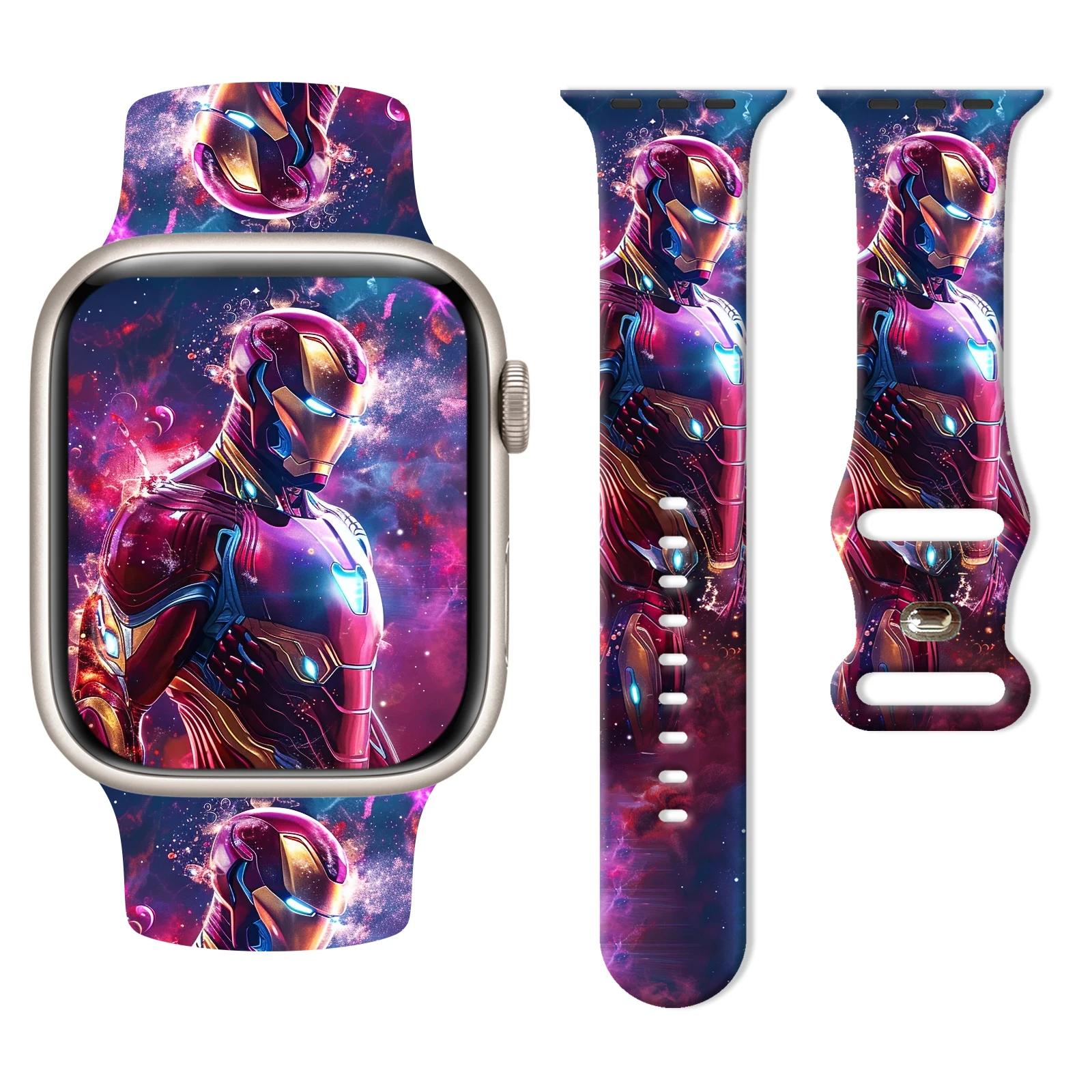 

Marvel Classic Iron Man Series Pattern Print Strap for Apple Watch 11/10/9/8/7/SE, Soft Silicone Replacement Band 45mm/44mm/42mm