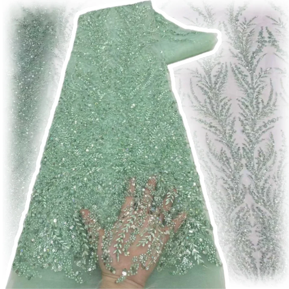 

2025 Высококачественная африканская кружевная ткань, Нигерия, оранжевая кружевная ткань с бисером, тюлевая ткань с блестками для вечеринки, свадьбы, шитья AH1708