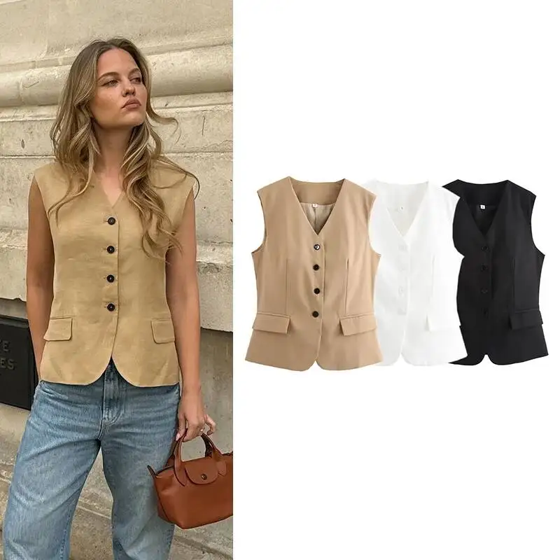 

Women's Waistcoat Fashion O Neck Zipper Sleeveless Vest Women Outerwear Coats Female Single Breasted Vests Tops