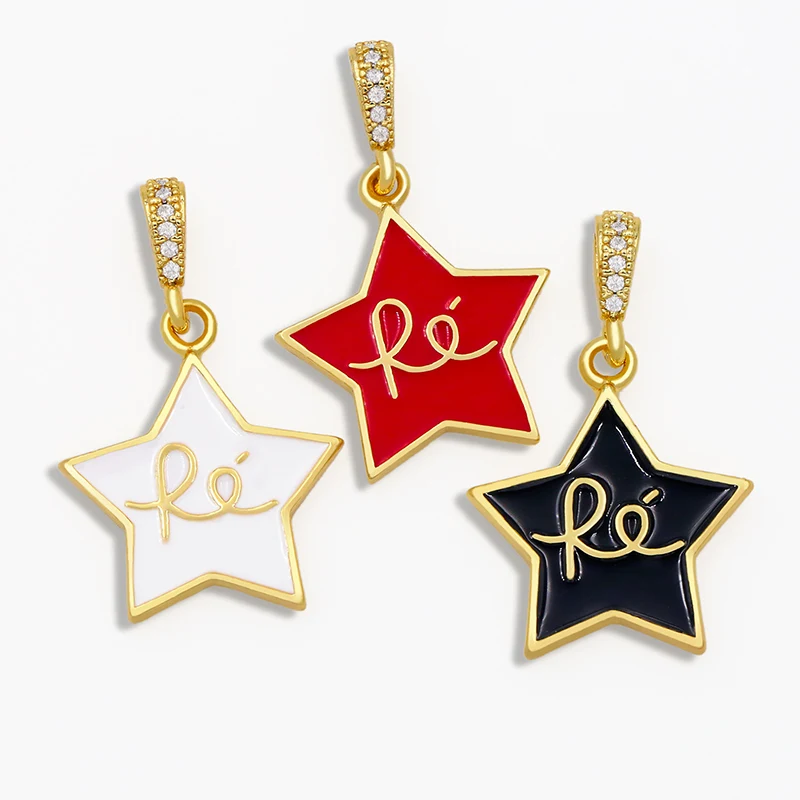 OCESRIO DIY Small Enamel Love FE Oval Pendants For Women Multiple Colour CZ Star Necklace Charm Jewelry Making Supplies pdta058
