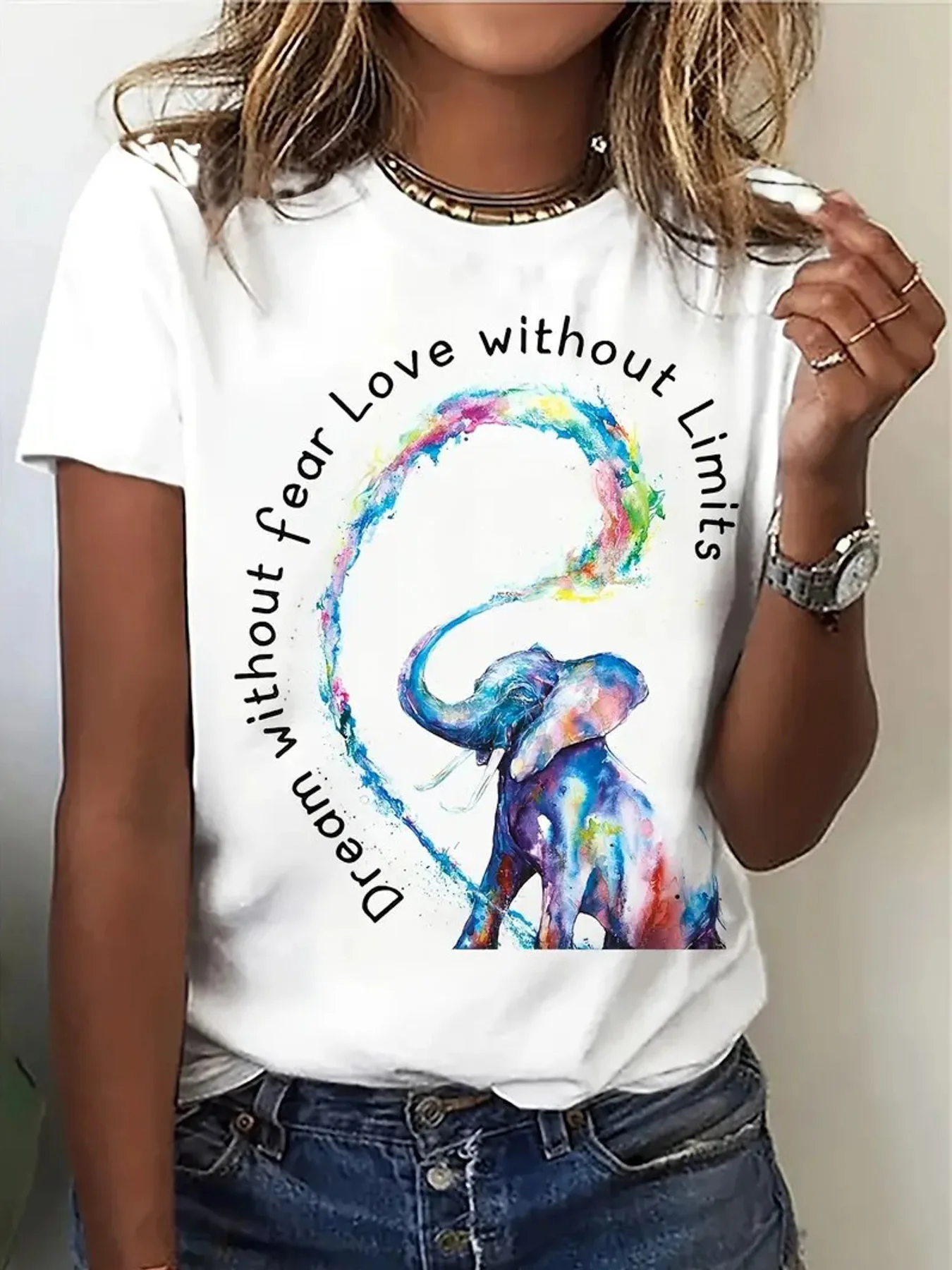 [1 Stück Elefanten-T-Shirt] 1 Stück Rundhals-T-Shirt mit Elefantenmuster |   Lässiges, kurzärmliges Sommer-Tagesoberteil |   Normale Länge für Damen