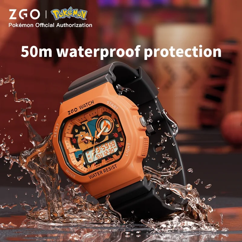 ZGO x Pokemon Pikachu Men's Watches Dual Display Electronic Watch Waterproof Little Fire Dragon Sports Student Wristwatch 8103