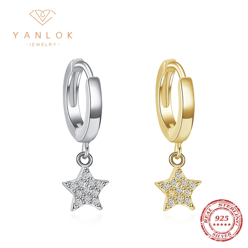 YANLOK Cool Girl Ear Cuff 925 Sterling Silver Geometric Rainbow Crystal C-Shape Single Clips Earring for Women Jewelry Bijoux - view 3