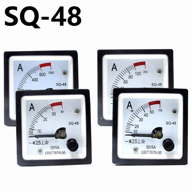 SQ-48 AC Ampere Meter 2 times overload type 1A 5A 10A 20A 50A 100/5A 600/5A 800/5A range analog Ammeter gauge panel 48x48mm