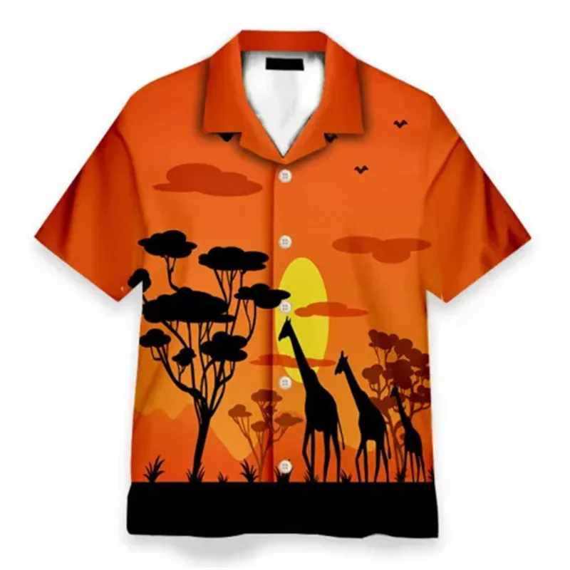 

Hawaiian Summer 3D Printing Beach Sunset Scenery Shirts Men Cocoanut Trees Graphic Shirts & Blouses Funny Y2k Short Shirts Tops