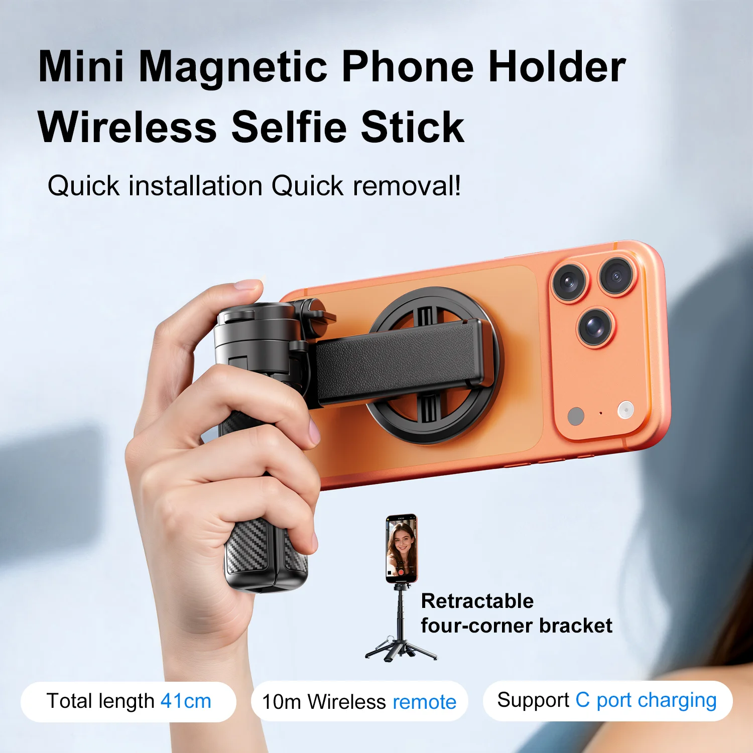 

Мини-портативная селфи-палка, складной магнитный держатель для телефона со съемным пультом ДУ для iPhone 12-17 Pro и Android, дорожный кронштейн