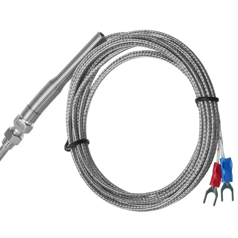 PT100 type 2m metal braided cable 30mm probe head RTD temperature sensor 1/8 1/4 3/8 1/2 3/4 inch M6 M8 M10 thread