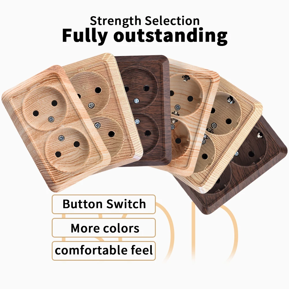 Wood With Ground Classic Electrical Outlets Wall Surface EU Standard Flame Retardant Power Sockets Paint Plastic Plugs Socket
