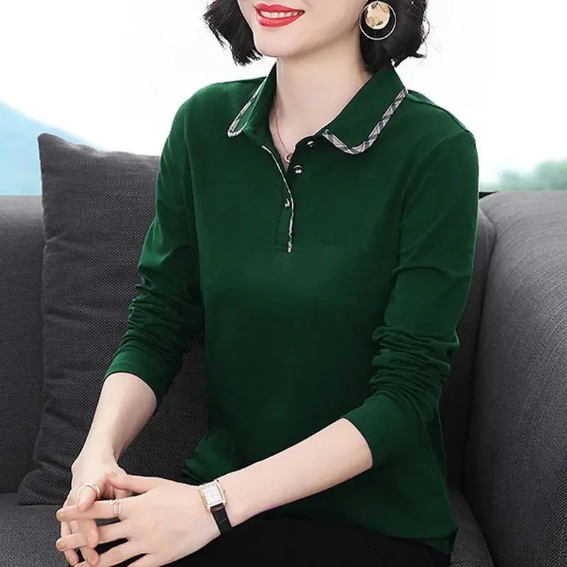 Polo Shirt Women's Long-sleeve Spring Lapel T-shirt 2023 New Fashion T-shirt Button Printing Casual Tees Elegant Fashion Tops