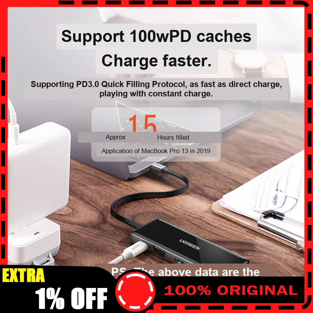 UGREEN CM305 70552 USB C Hub 9 in 1 Docking Station VGA Gigabit Ethernet 3 USB PD SD TF Card Reader