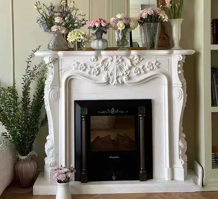 Marble carved fireplace,relief,  sculpture decorative cabinet, white marble stone fireplace