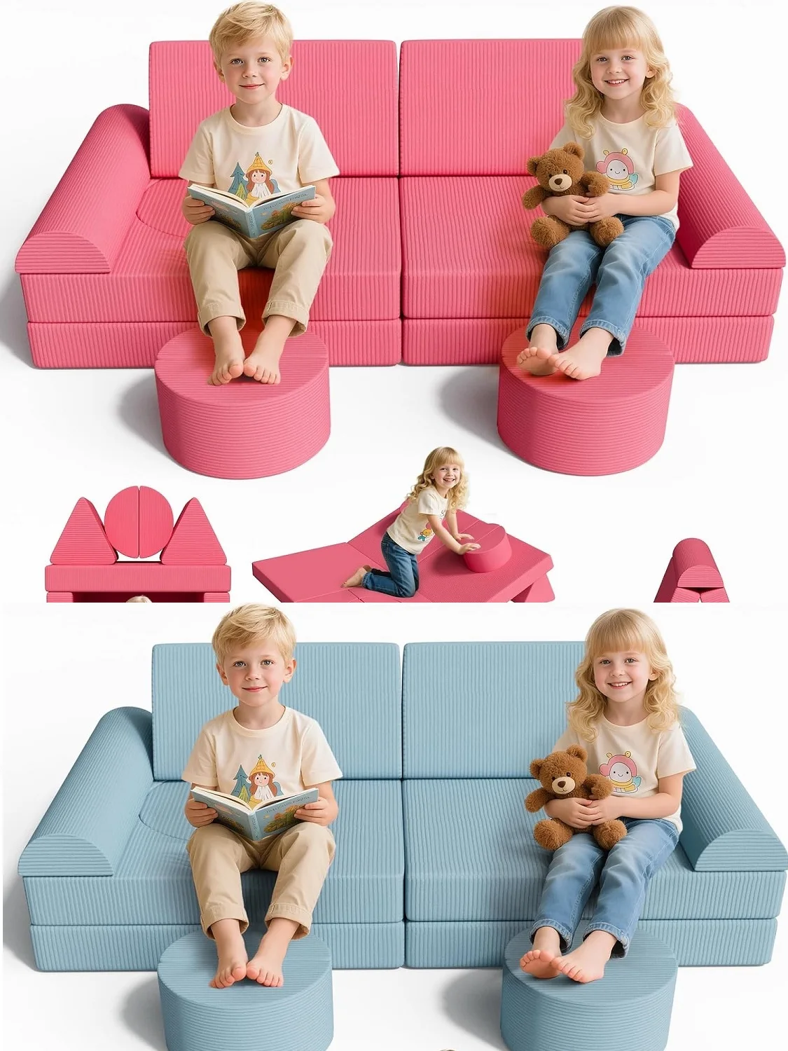 14-teilige modulare Kinderspielcouch, Spielesofaschnur, Kindersofa-Bausteine, ausklappbare Oeko-TEX-Couch, kreatives Spiel