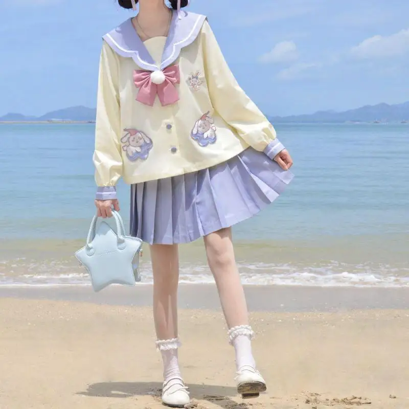 new harajuku Original cute kawaii kindergarten jk uniform spring long and short-sleeved sailor suit school shirt skirt bow