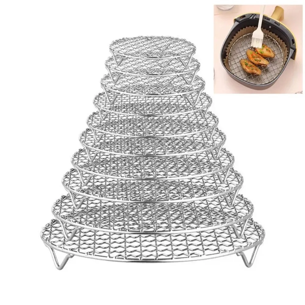 Robustes, rundes Luftfritteuse-Gestell, stapelbar, mit Fußgitter, Grill, Kühlregal aus Edelstahl, für Zuhause, Küche, Ofen, Dampfgarer