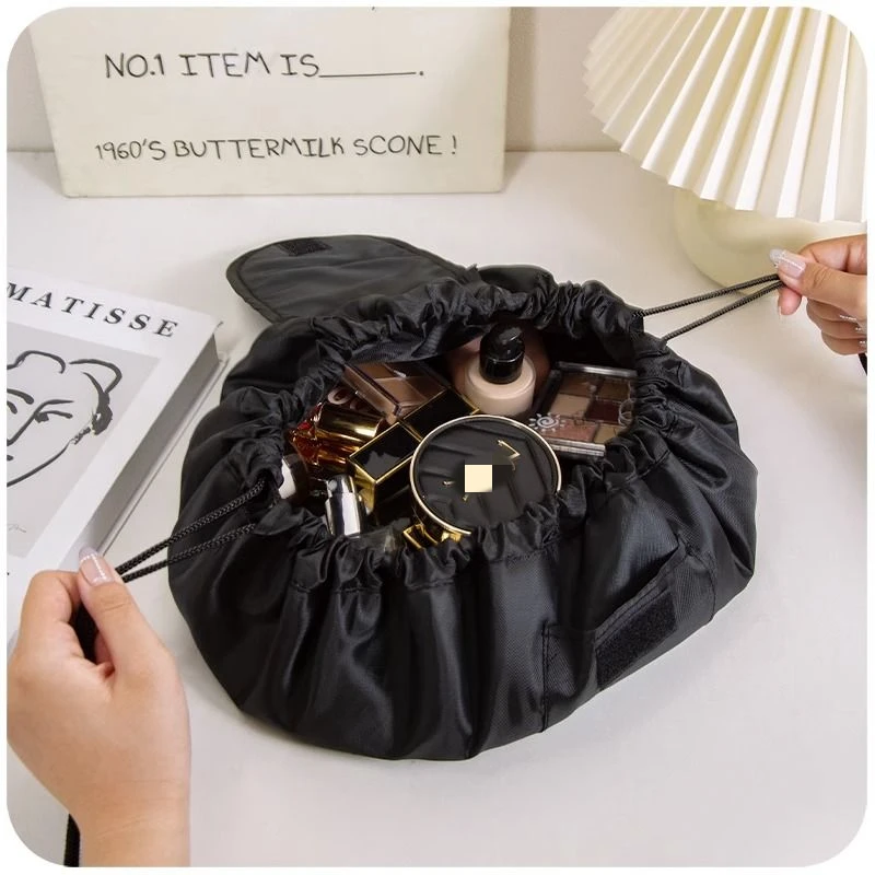 ins simple waterproof black large capacity drawstring cosmetic bag storage bag travel lazy buggy bag