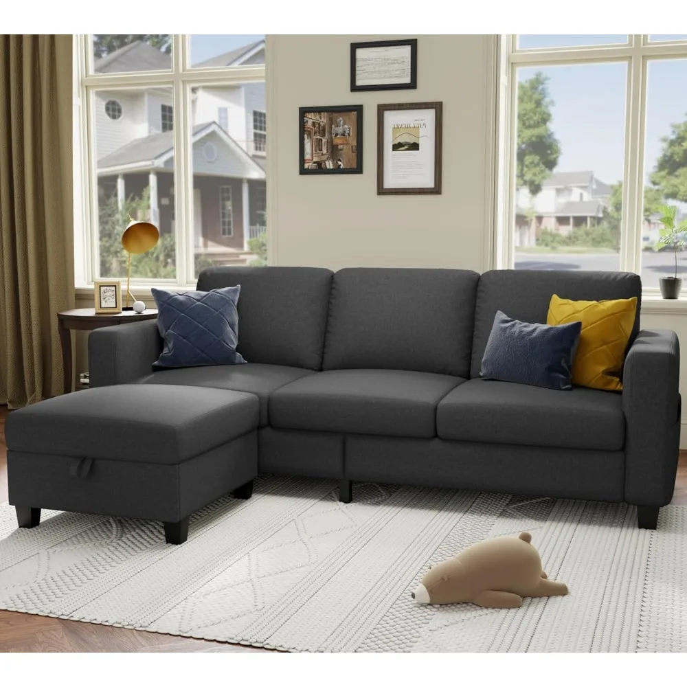 

Sectional Sofa and Couches for Living Room - 78''L Shaped Dark Grey Linen Couch-Pet Friendly Modular 3-Seater Convertible Sofas-