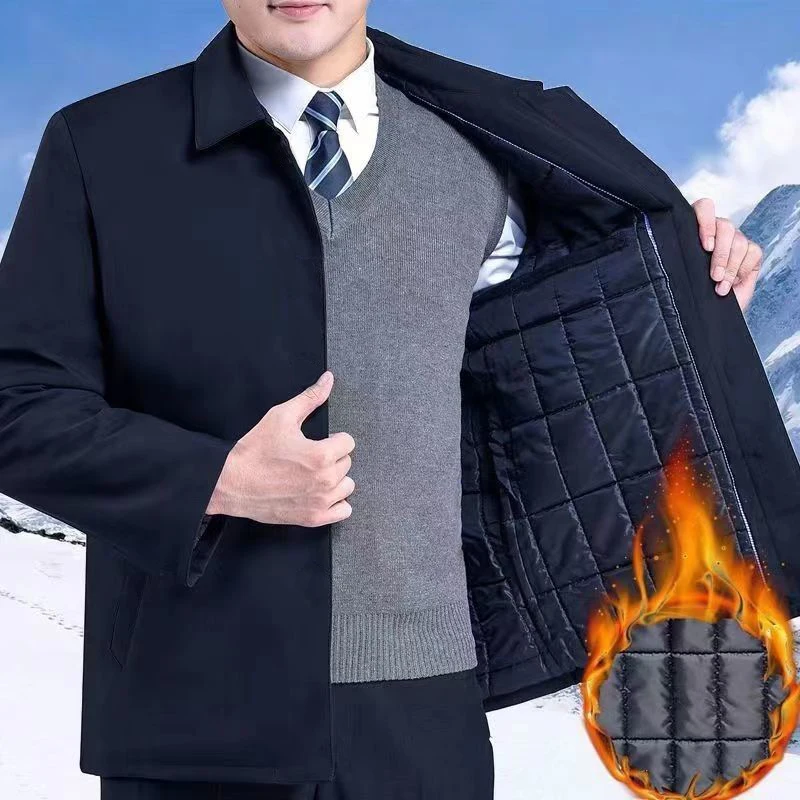 Luxury Casual Men's Winter Jacket Warm Padded Solid Color Winter Jacket Men Business Office Dress Blazers Coat Black Outerwear