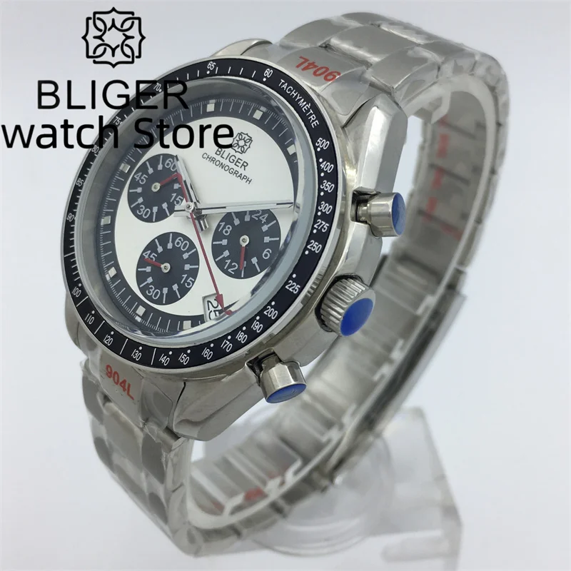 ساعة كوارتز كرونوغراف بقياس 40 ملم للرجال VK63 حركة أوتوماتيكية للتاريخ وسوار من الفولاذ المقاوم للصدأ