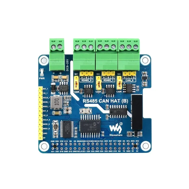 Isolated RS485 CAN HAT (B) for Raspberry Pi 2-Ch RS485 and 1-Ch CAN Multi Protections