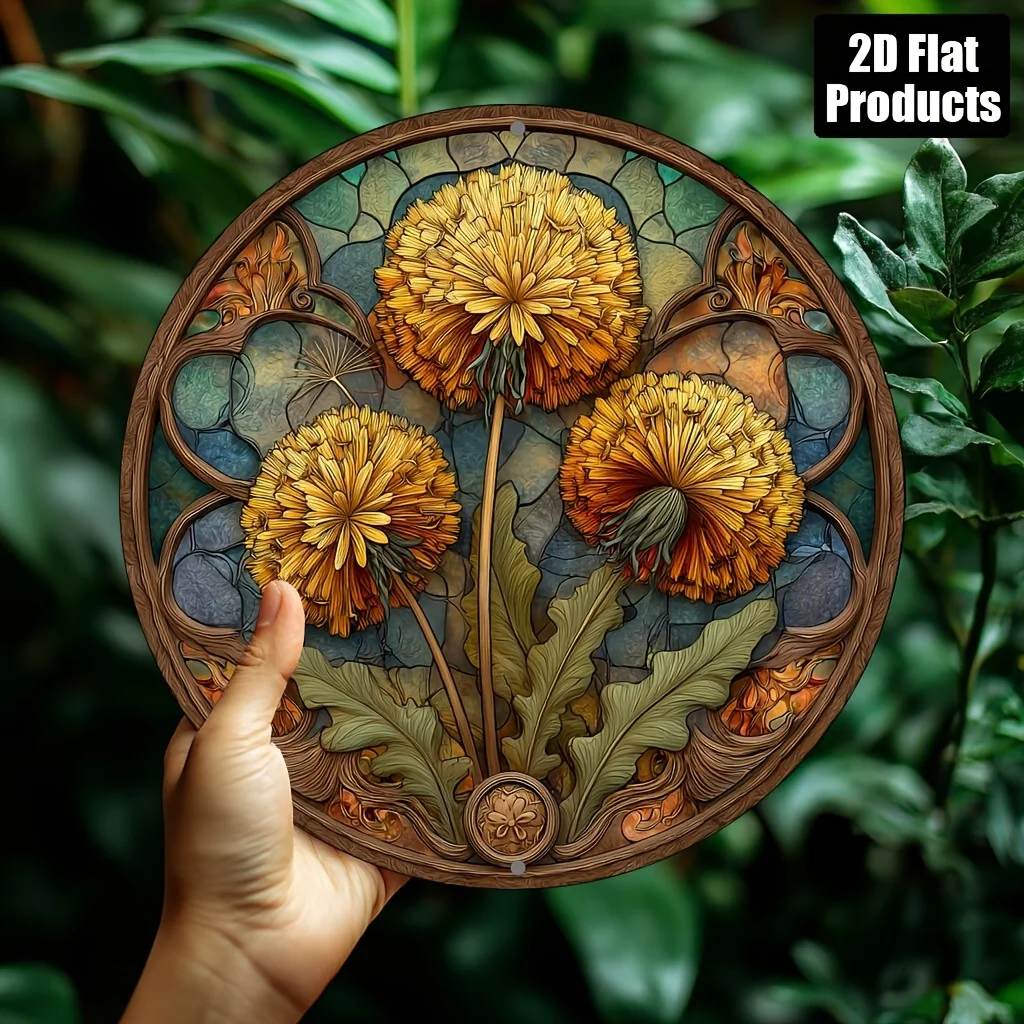 CIFBUY Vintage Round Dandelion 2D Flat Aluminum Wall Art, Waterproof Wear Resistant Metal Sign for Home Bar Cafe Office Wall