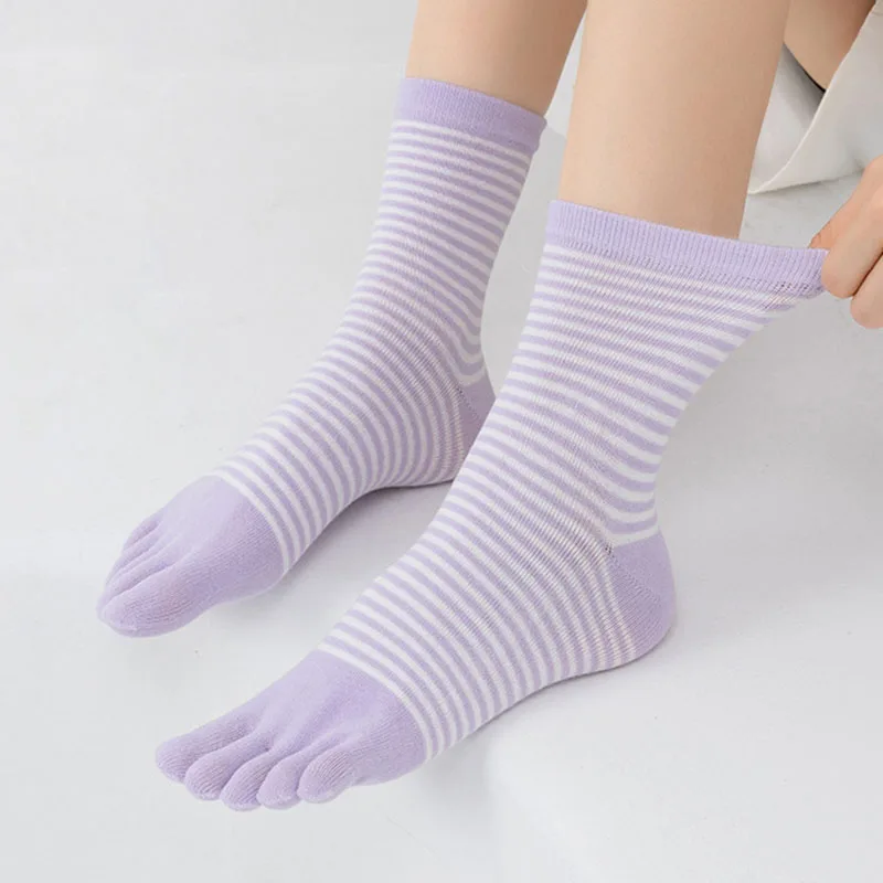 

5 Pairs Fashion Striped Split Toe Socks Woman Girl Autumn Winter Warm Short 5 Finger Socks Cotton High Quality mujer calcetines