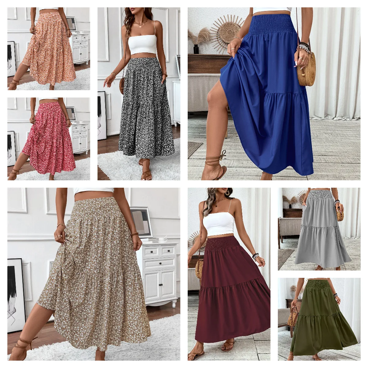 Saia longa linha A com estampa floral ter Ne Dr feminina verão Faion Sense emenda transfronteiriça Ele guarda-chuva saia