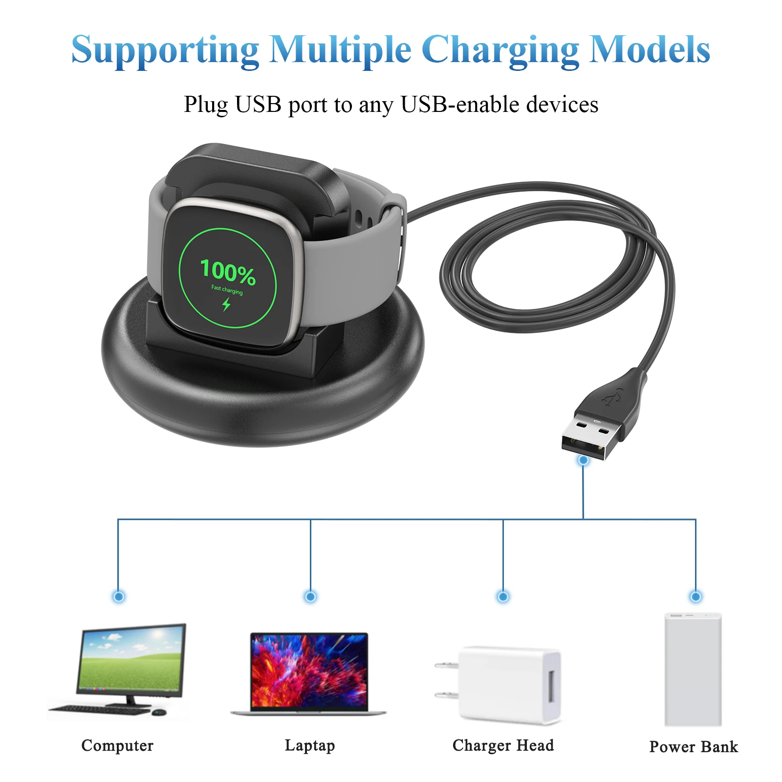 Chargeur de montre intelligente pour Fitbit Versa 4 et Versa 3, support magnétique, câble de charge, fouet, fouet 2, S6