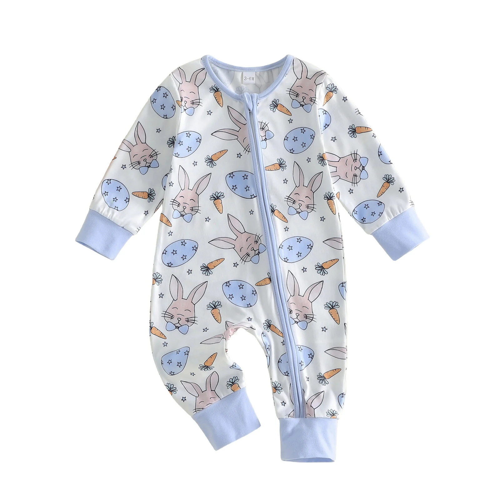 

Комбинезон для мальчиков с длинным рукавом, с принтом кролика, на молнии, весенний, для новорожденных, пасхальная одежда