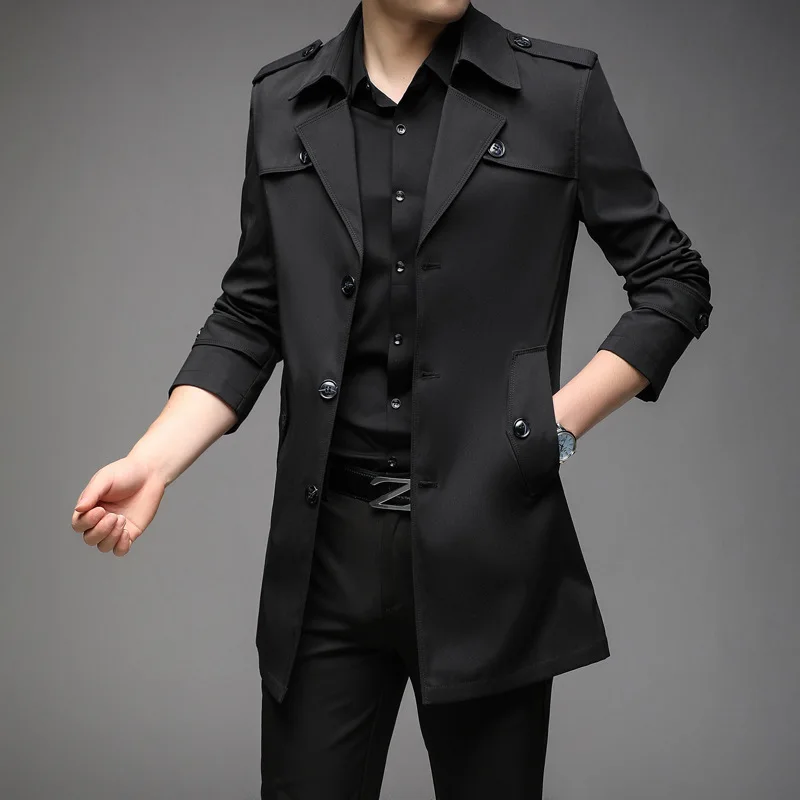 New Spring Men Trench Fashion England Style Long Trench Coats Mens Casual Outerwear Jackets Windbreaker Brand Mens Clothing 2024