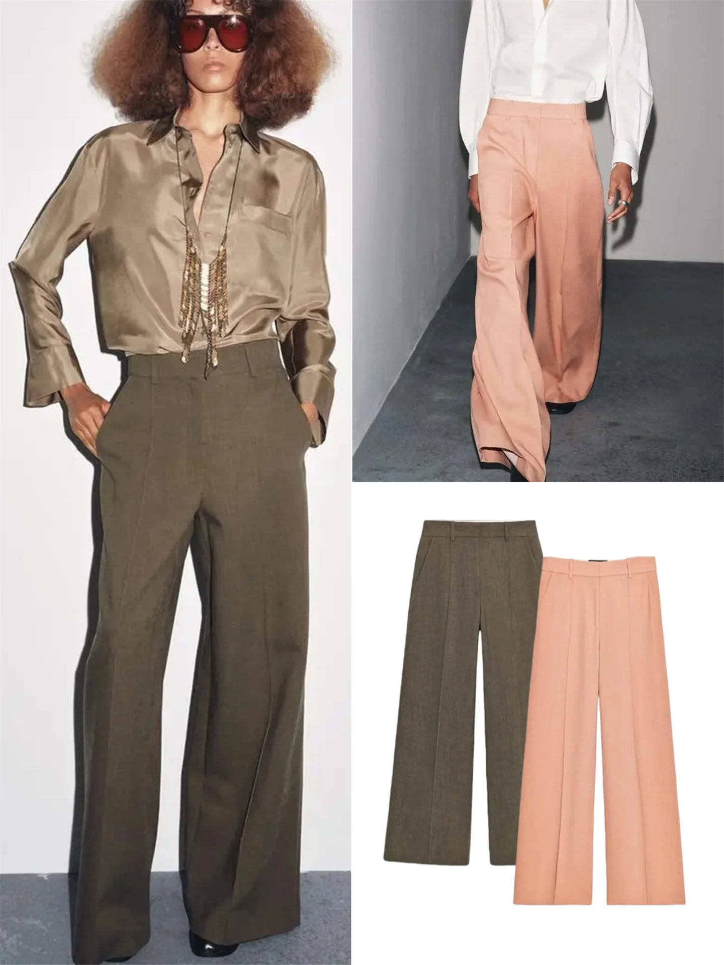 

Faionable Women's Straight Leg Pants mid Waist Zipper And Metal Hook Front Closure Long Trousers Autumn New Arrival Simple ...