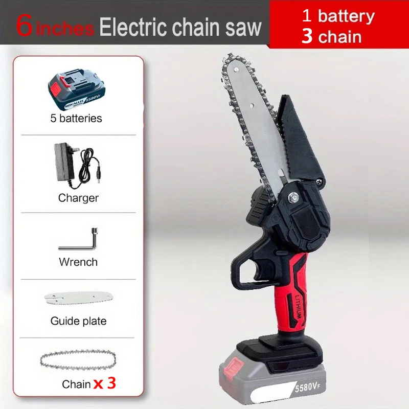 

1pc Electric Cordless Saw, Woodworking Electric Chain Saw, Wood Cutter, One-Hand Use Portable Small Mini Electric Chainsaw