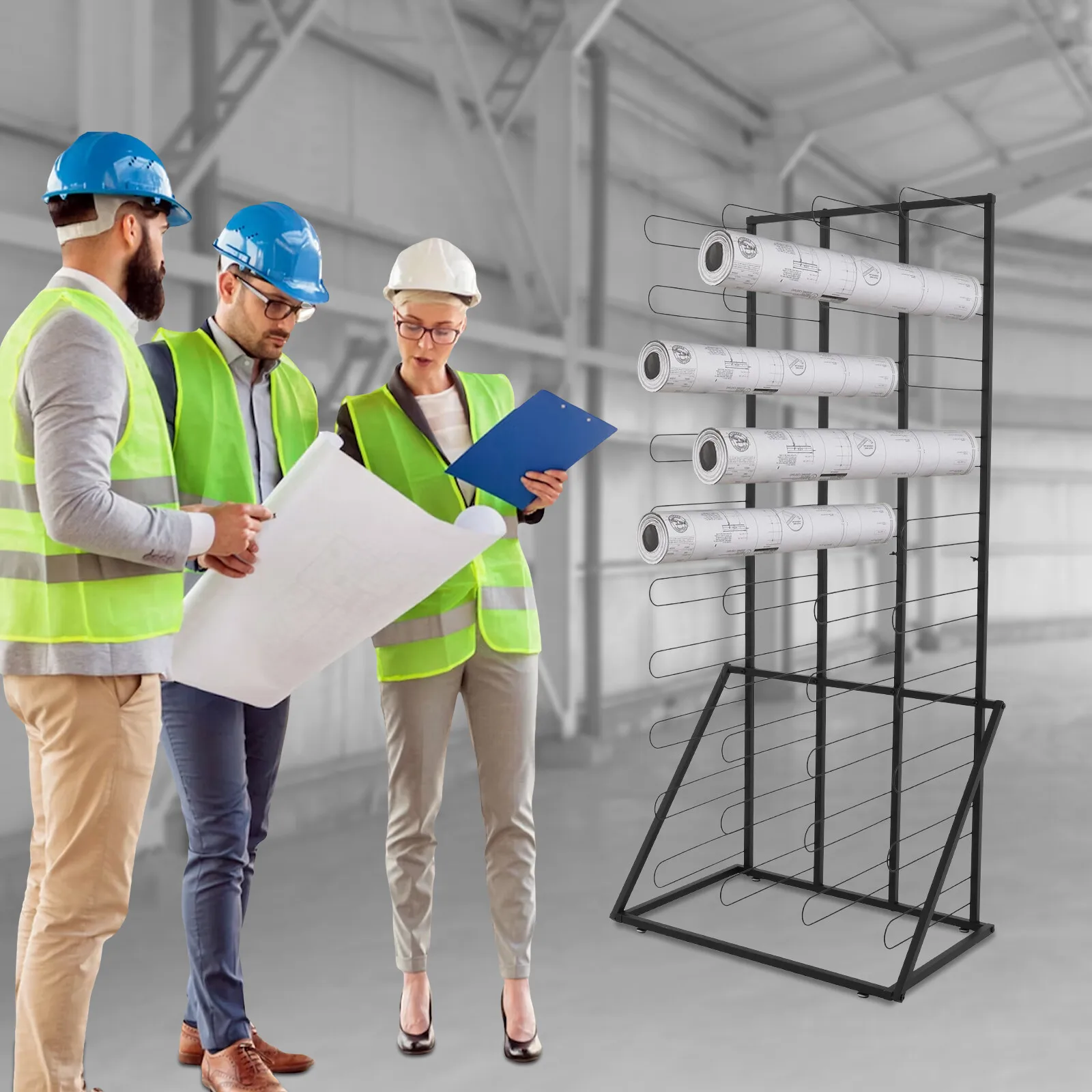 Vloerstaand opbergrek Papierrollen Opbergrek Materiaal Roll Dsplay Rack met 4 voetkussentjes Office Print Shop Organizer