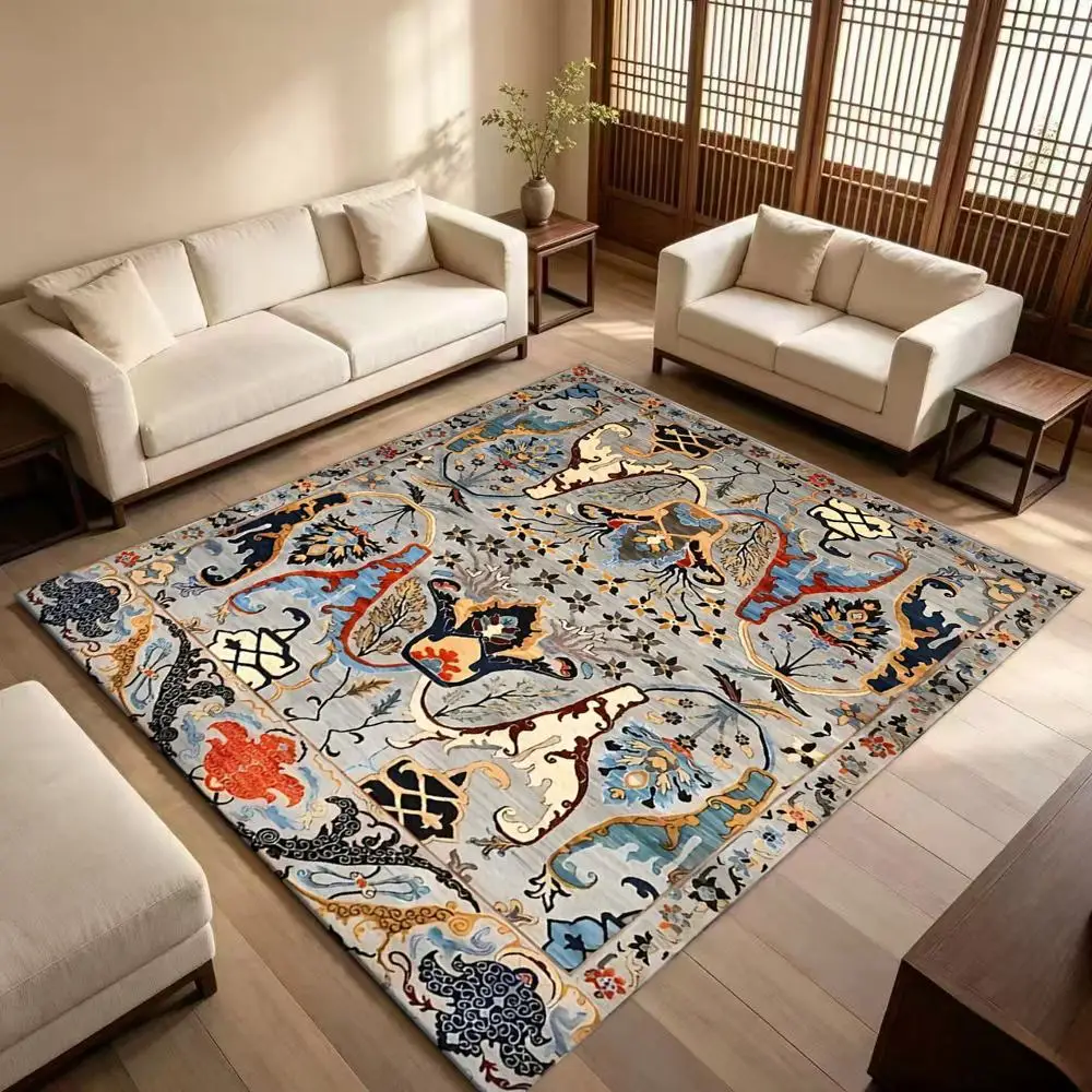 Bohemian Vintage Floral Area Rug, Non-Slip Washable Colorful Oriental Traditional Floor Carpet for Living Room Bedroom Home Decor