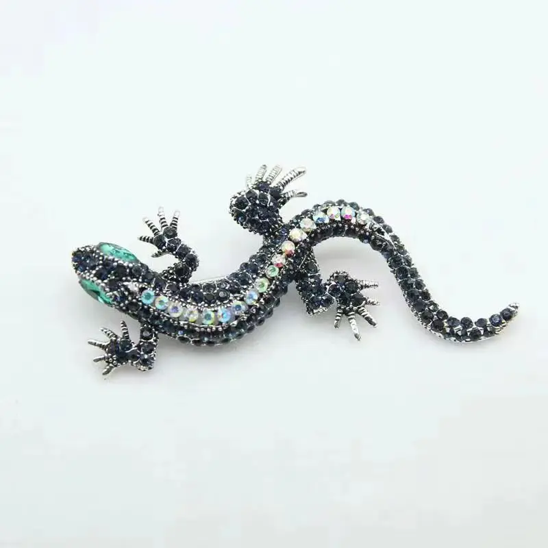 Nieuwe Europese En Amerikaanse Vintage Dier Hagedis Gekko Broche Strass Ingelegde Persoonlijkheid Broches Voor Vrouwen Kraag