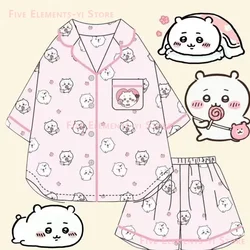 Chiikawa Cute Pajamas ハチワレ Hachiware うさぎ USAGI ちいかわ Summer Short-sleeved Pajamas Cartoon Home Clothes Set Can Be Worn Outside