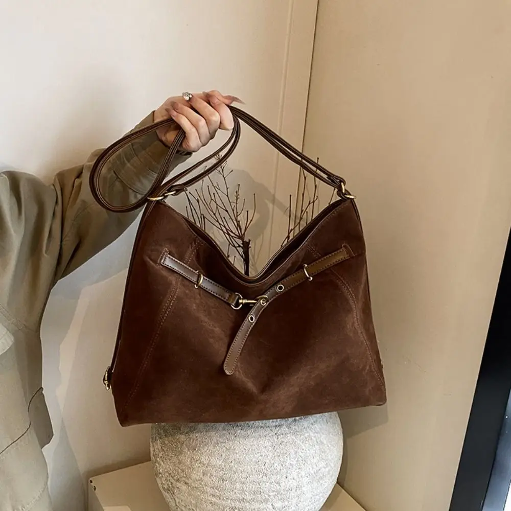 

Trendy Large Capacity Suede Shoulder Bag Fashion Korean Style Ladies Crossbody Bag Solid Color Handbag Hobo Bag Travel