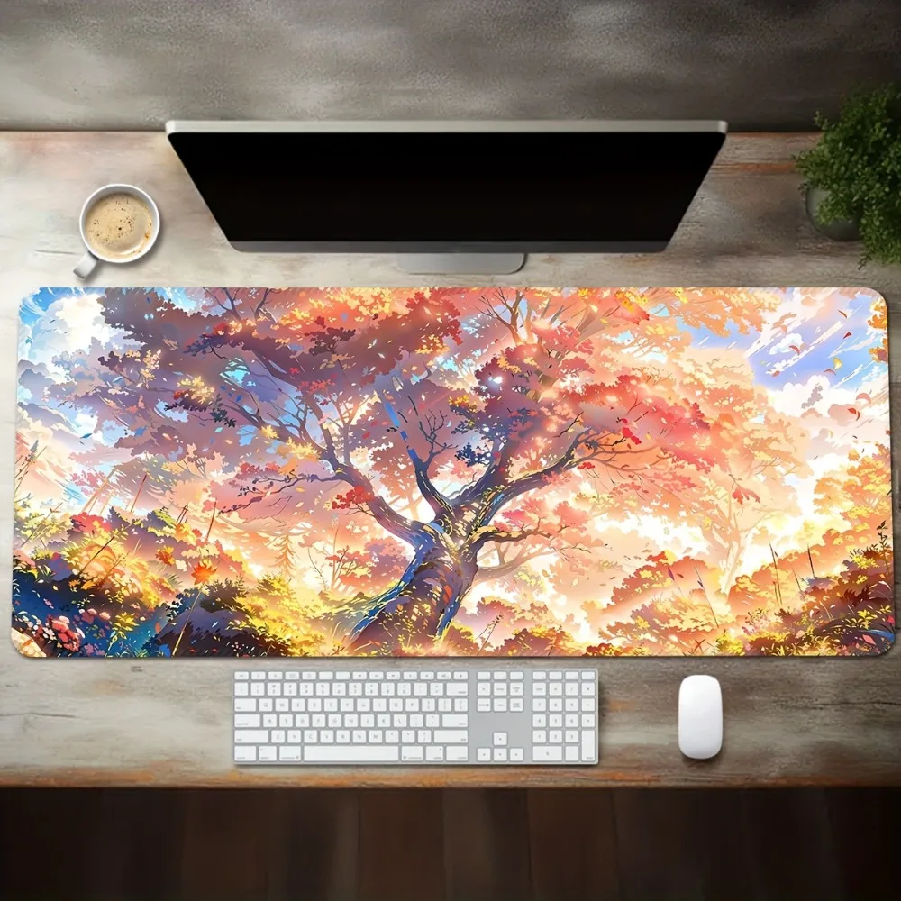 Tapis de table à motif forêt d'automne style anime - Tapis de jeu antidérapant, tapis de souris 	   Organiseurs de bureau et plateaux, tapis de bureau