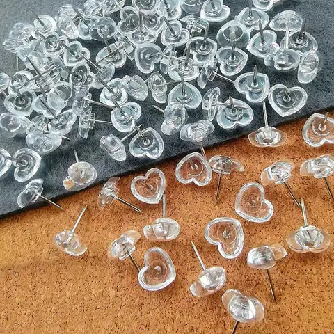 50/100PCS Transparent Love Heart Push Pins Thumbtacks Peach Heart L-beam Nails Painting Push Pins Wood Paneling Wall Push Pins