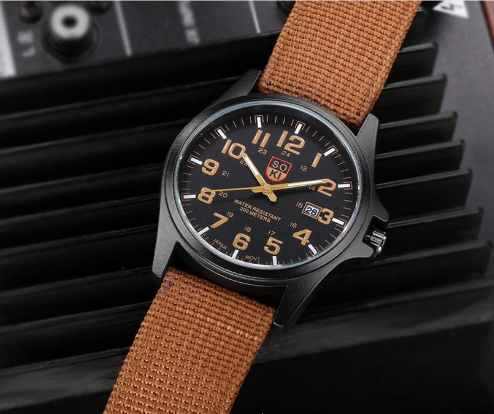 Fashion military watch braided nylon belt men\'s calendar sports quartz watch