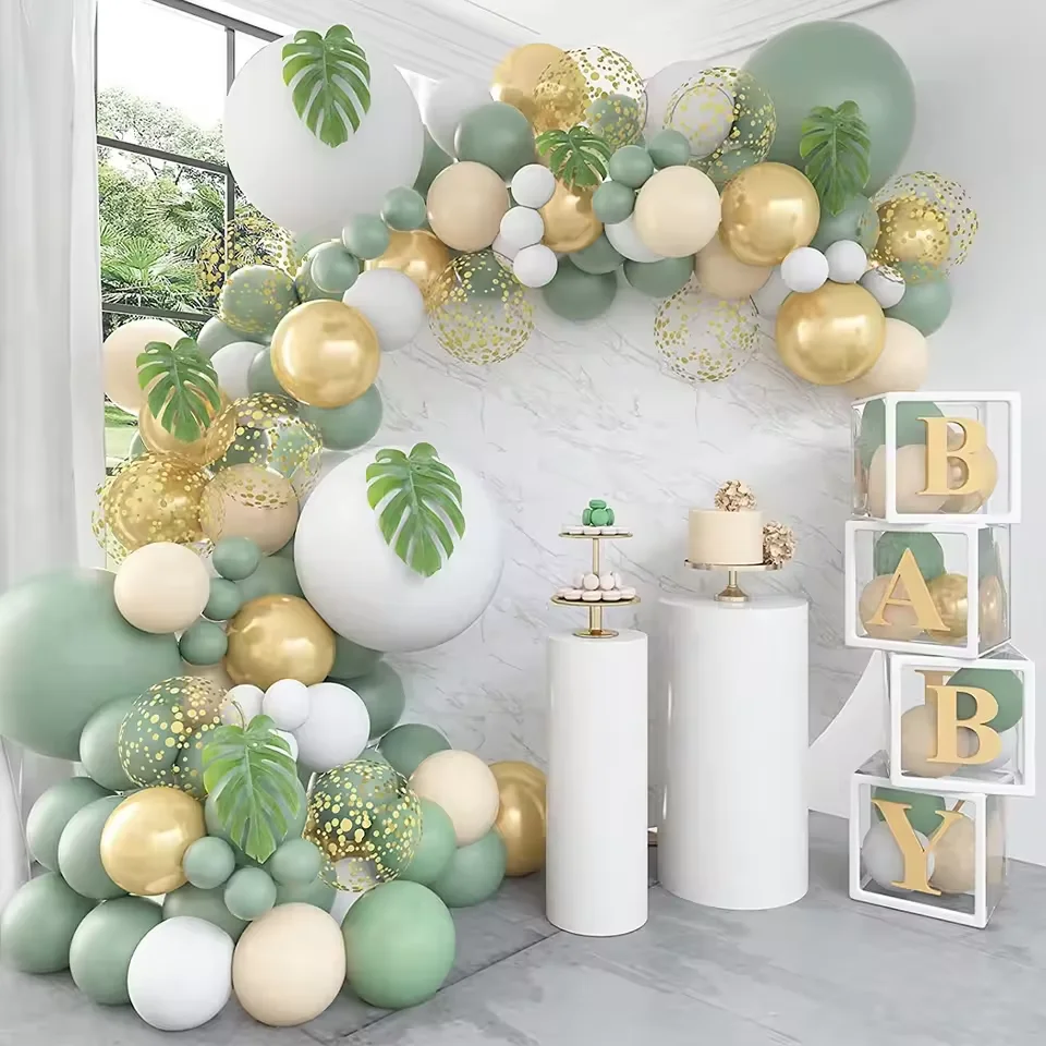 Dusty Blue Sage Green Balloons Garland Arch Kit for Boho Bridal Shower Wedding Safari Birthday Baby Shower Party Decorations