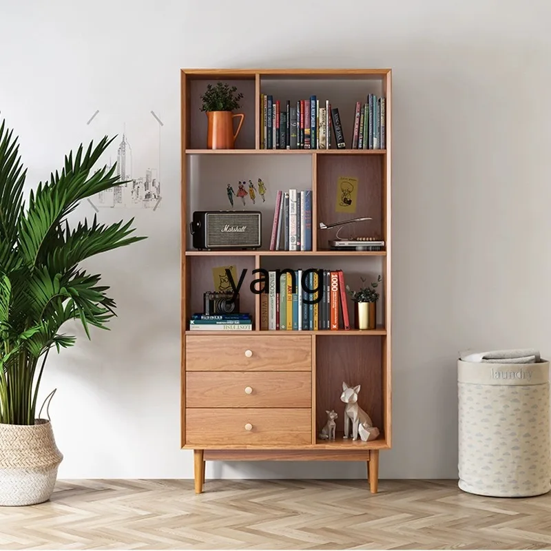 Yjq Solid Wood Bookcase Simple Modern Multifunctional Bookshelf Combination Floor-Standing Rack Display Storage Rack