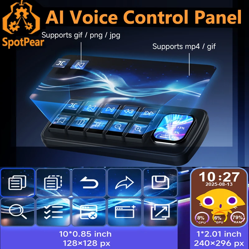 

Waveshare MK10 AI Deepseek Mechanical Voice Keyboard Linux For Xiaozhi 10x0.85inch LCD Screen Customize keys 2.01inch Display