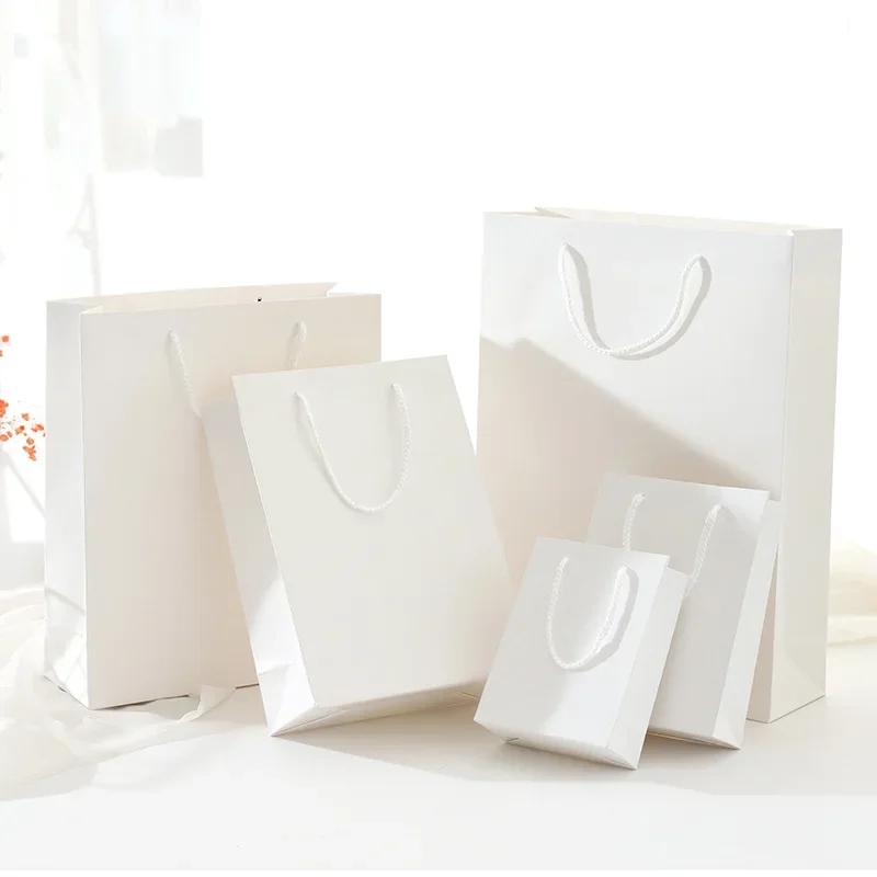 New White Kraft Gift Bags with Handles Multi-function Paper Bags Recyclable Environmental Protection Bag Shopping Clothes Bags