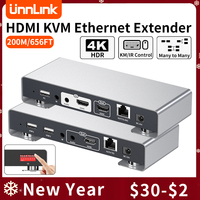 Unnlink HDMI KVM Extender 200m 4K 30Hz Over IP Rj45 USB Ethernet Extender 656FT With IR EDID Share Mouse Keyboard To TV Monitor