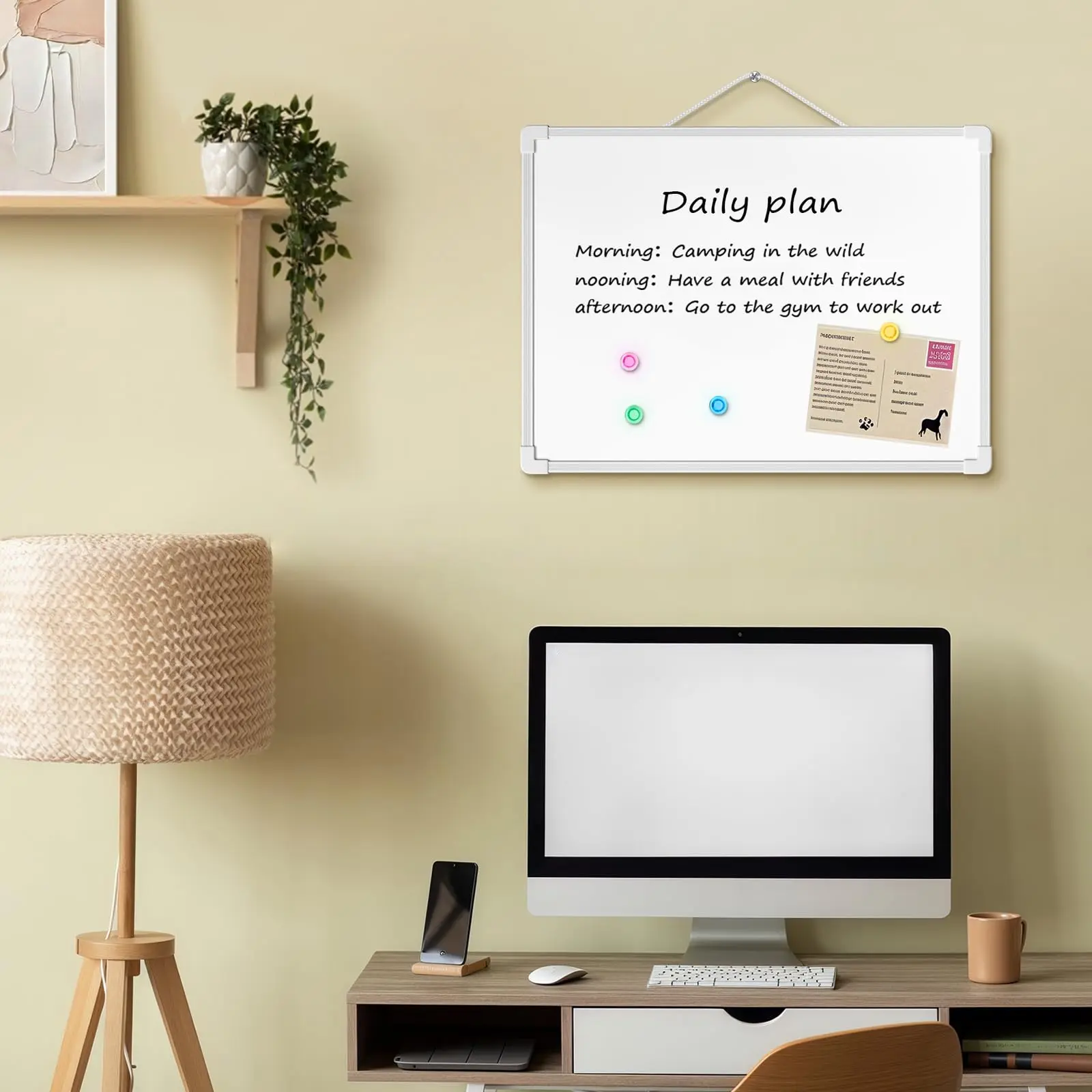 Klein droog uitwisbaar bord voor aan de muur, 15,7" x 11,8" dubbelzijdig klein whiteboard, droog uitwisbaar witbord met 3 markeringen en 4 magneten, P